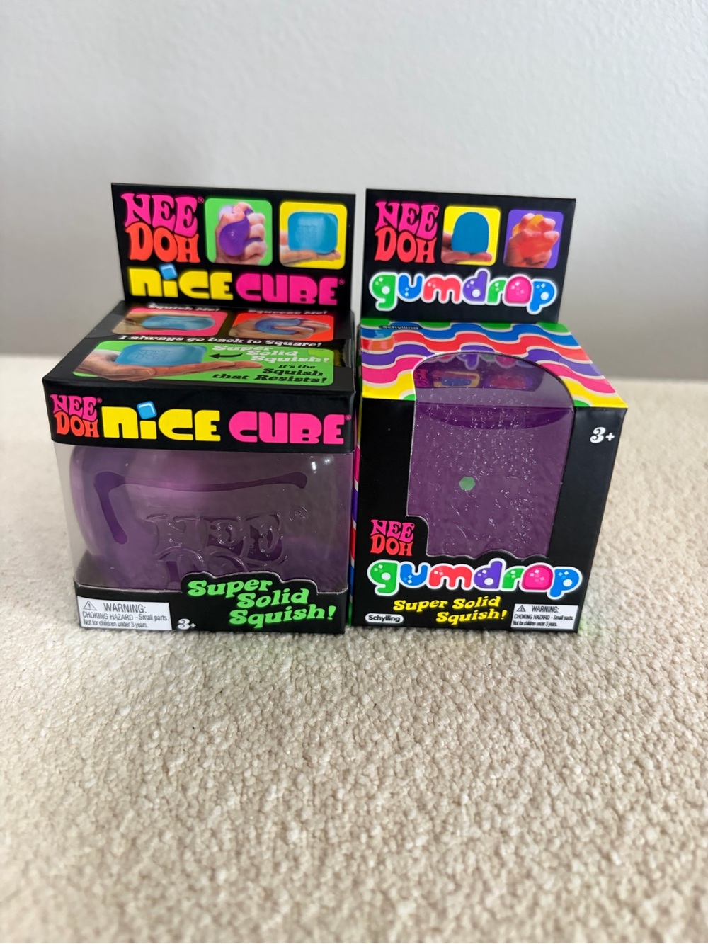 Viral 🔥NeeDoh Nice Cube & Gumdrop Purple Super Solid Squish Set